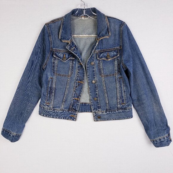 Free People Denim Jacket Jean Distressed Boho size S Casual - Picture 2 of 13